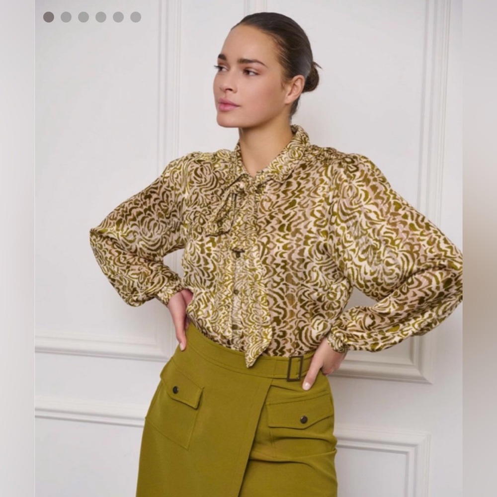 BNWT ESQUALO Blouse Bow Dimension Print